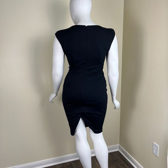 Iris Setlakwe Women's Size 10 Black Ruched Cap Sleeves Bodycon Sheath Dress - Picture 16 of 16